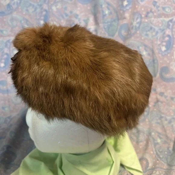 David& David Brown Fur Pillbox, Hat With Bows, Vintage Women's - Picture 5 of 10